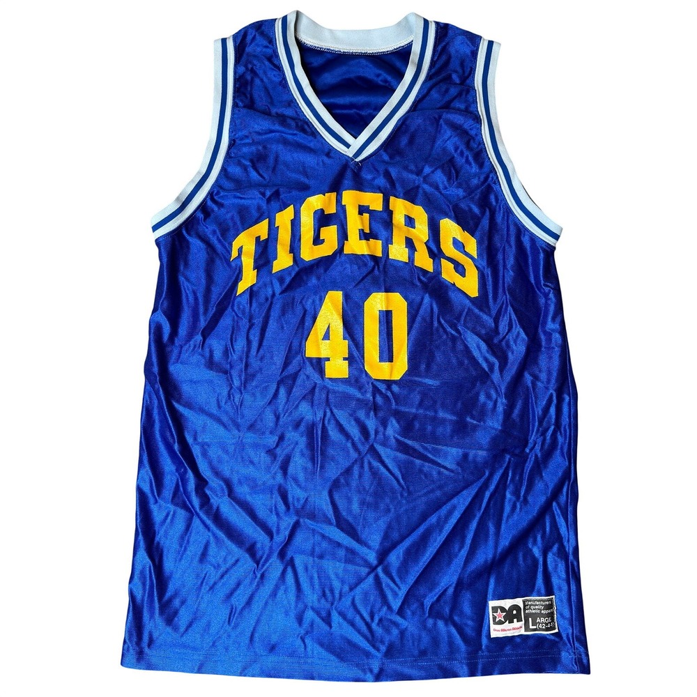 Vtg Tigers Basketball Jersey Don Alleson Athletic Blue Yellow Mens Large 40